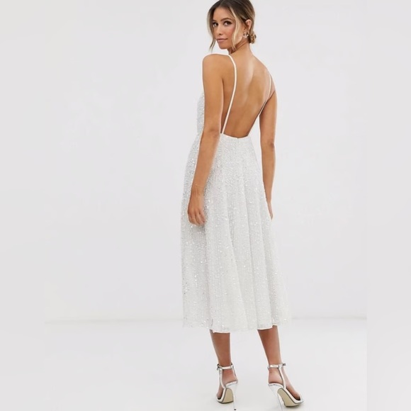 ASOS EDITION Eva Embellished Cami Midi Wedding Reception Dress in Ivory - Picture 2 of 12
